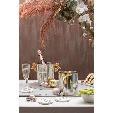 Silver atholl ice bucket with gold ribbon handles perfect for chilling wine and champagne at parties