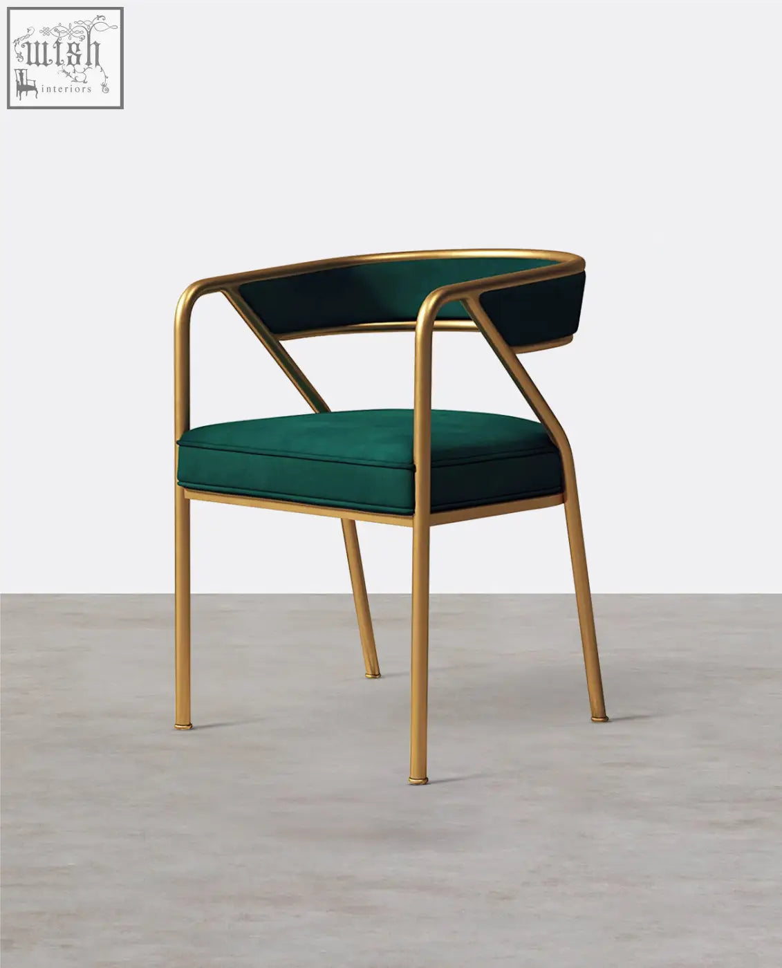 A sleek attleboro dining chair with gold metal frame and plush emerald green velvet upholstery perfect for dining