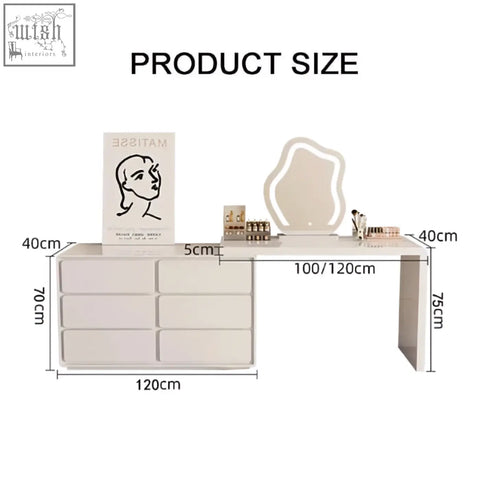 Beige minimalist aubrey dressing table set with sleek modern design and integrated mirror cream table set