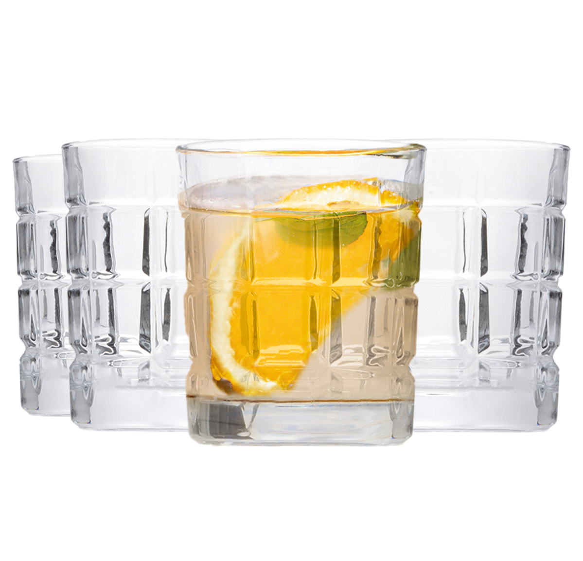 Clear faceted glass tumbler from auclair set with textured geometric pattern sturdy base perfect check glass tumblers