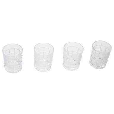 Auclair set of four check glass tumblers with clear glass and subtle grid pattern etched on the sides