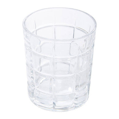 Clear glass check glass tumbler from auclair set of four with geometric grid pattern etched on surface
