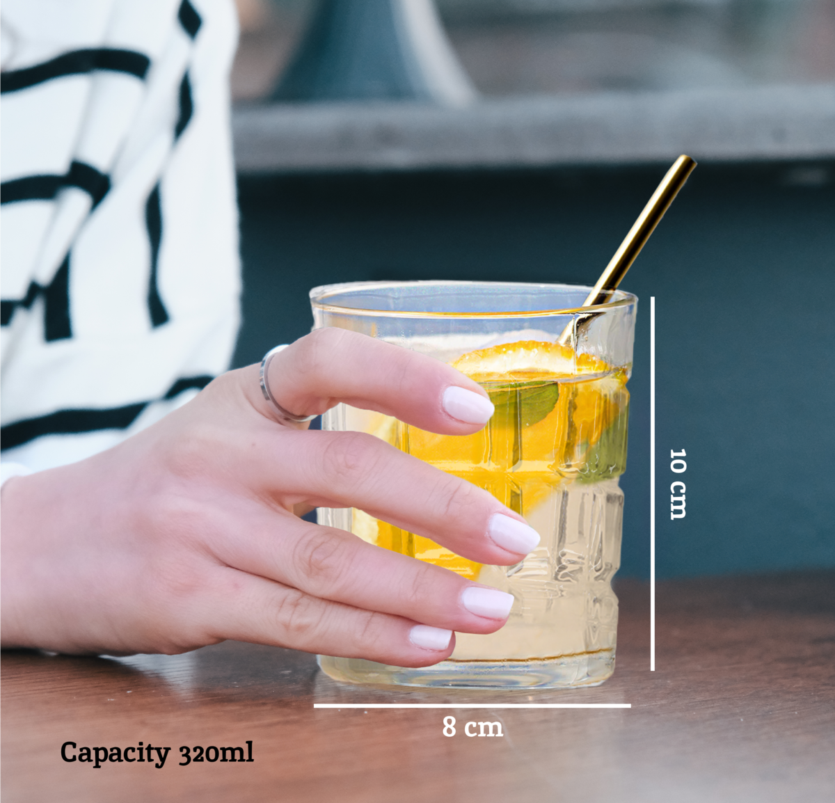 Clear glass tumbler from auclair set featuring textured ribbed design gold rim perfect four check glass tumblers