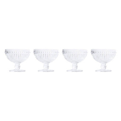 Clear glass auclair set of four ice cream bowls with fluted textured design and delicate stems for serving ice cream