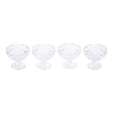 Four clear faceted glass ice cream bowls with classic pedestal base auclair set of four ice cream bowls