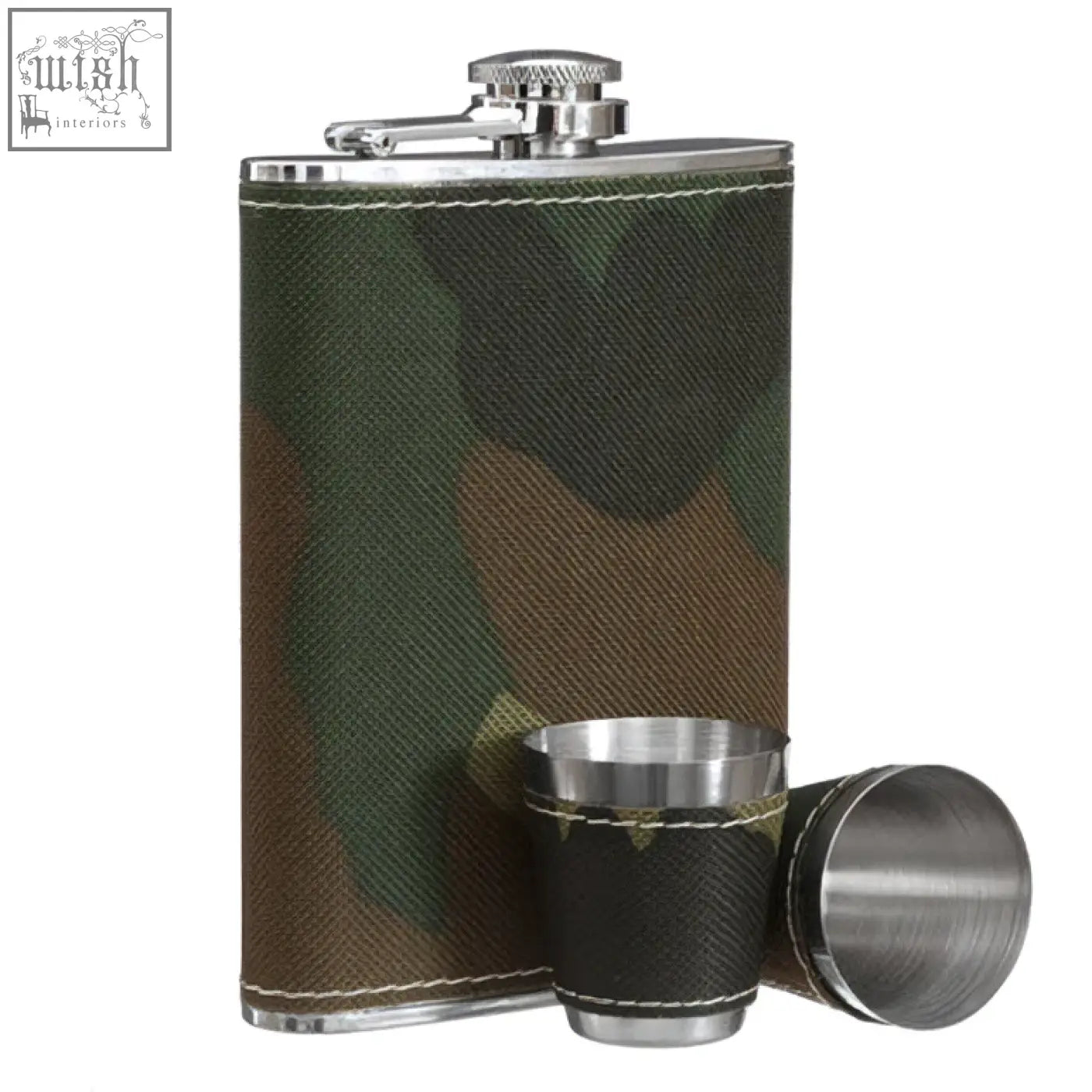 Camouflage hip flask and shot glasses set with stainless steel auden camouflage hip flask and black textured cup