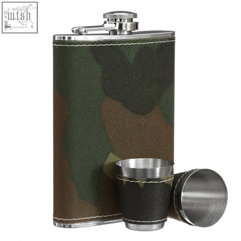 Camouflage hip flask and shot glasses set with stainless steel auden camouflage hip flask and black textured cup
