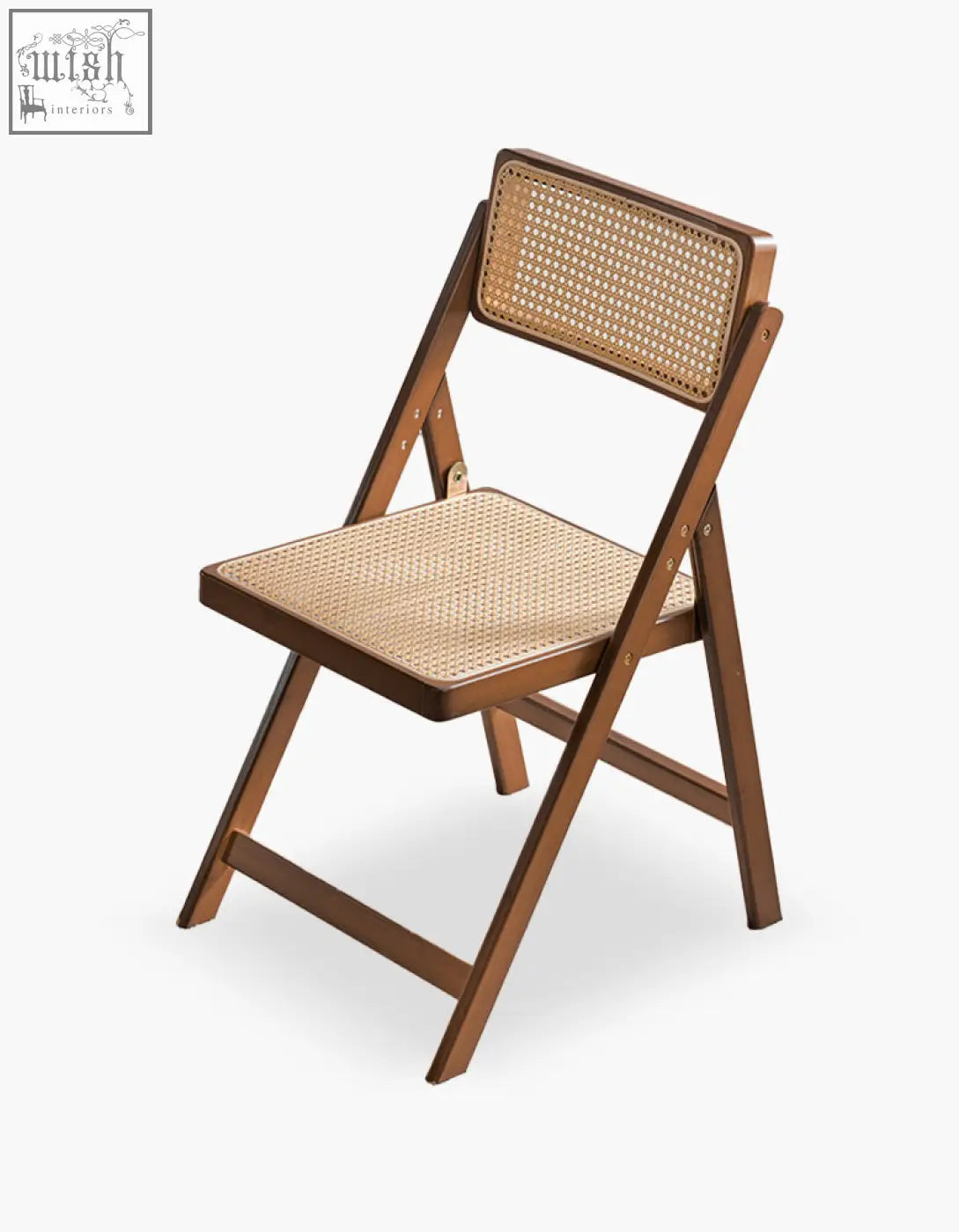 Brown wooden audrey folding dining chair with woven rattan cane seat and back for easy folding dining use