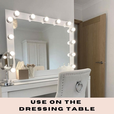 Audrey hollywood mirror white 100x80cm rectangular vanity mirror with round bulbs perfect for hollywood mirrors setup