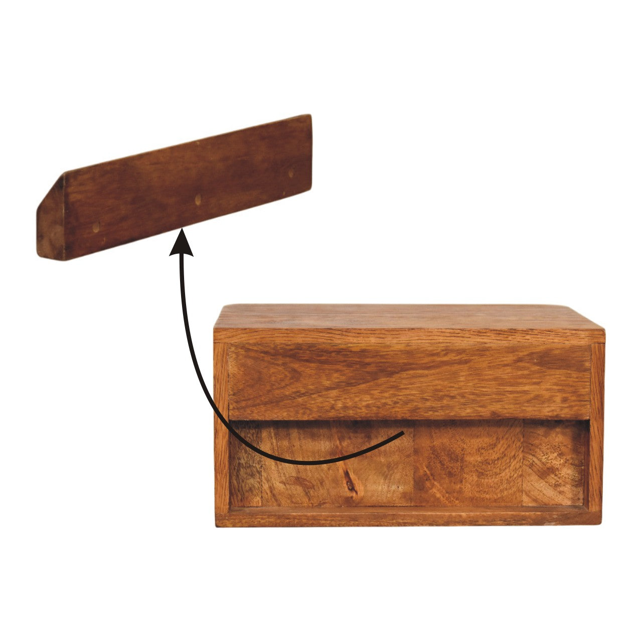 Aurelia wall bedside table with a hinged lid rustic mango wood bread box in natural finish wall-mounted design