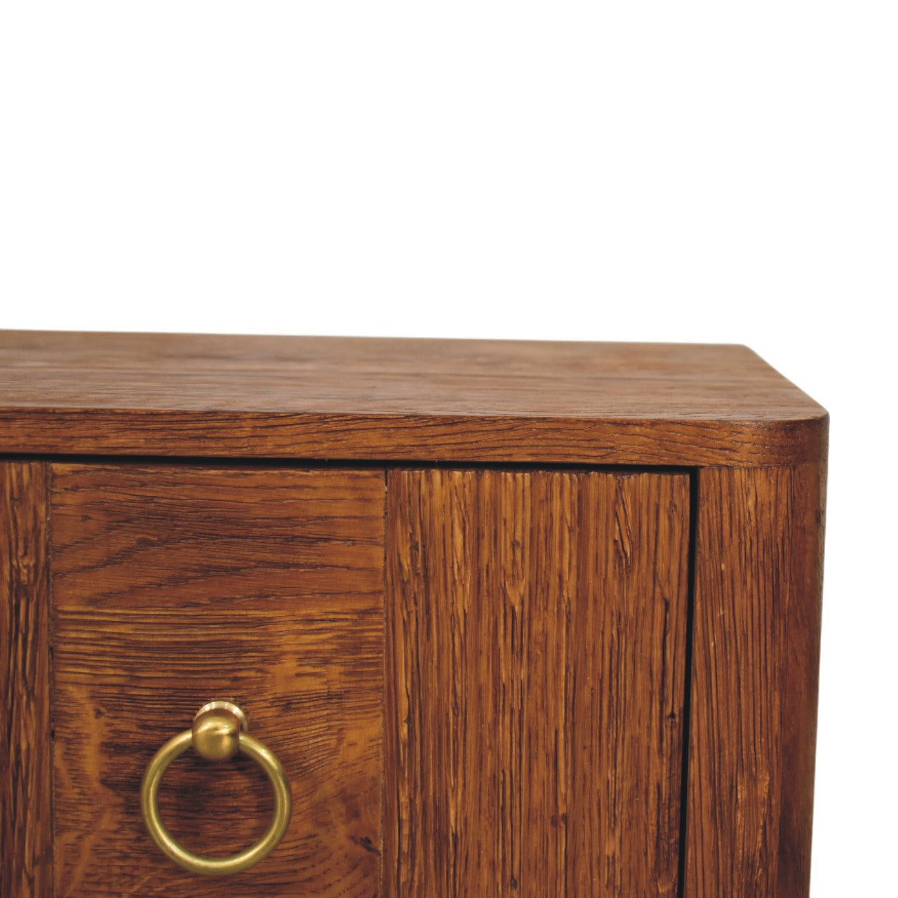 Aurelia wall bedside table in warm brown wood with brass ring handle wall-mounted for small spaces