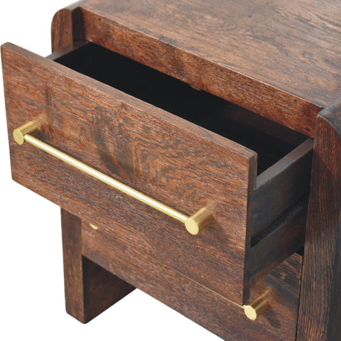 Dark wood aurelio smoked oak bedside table with brass drawer pull ideal for bedside storage
