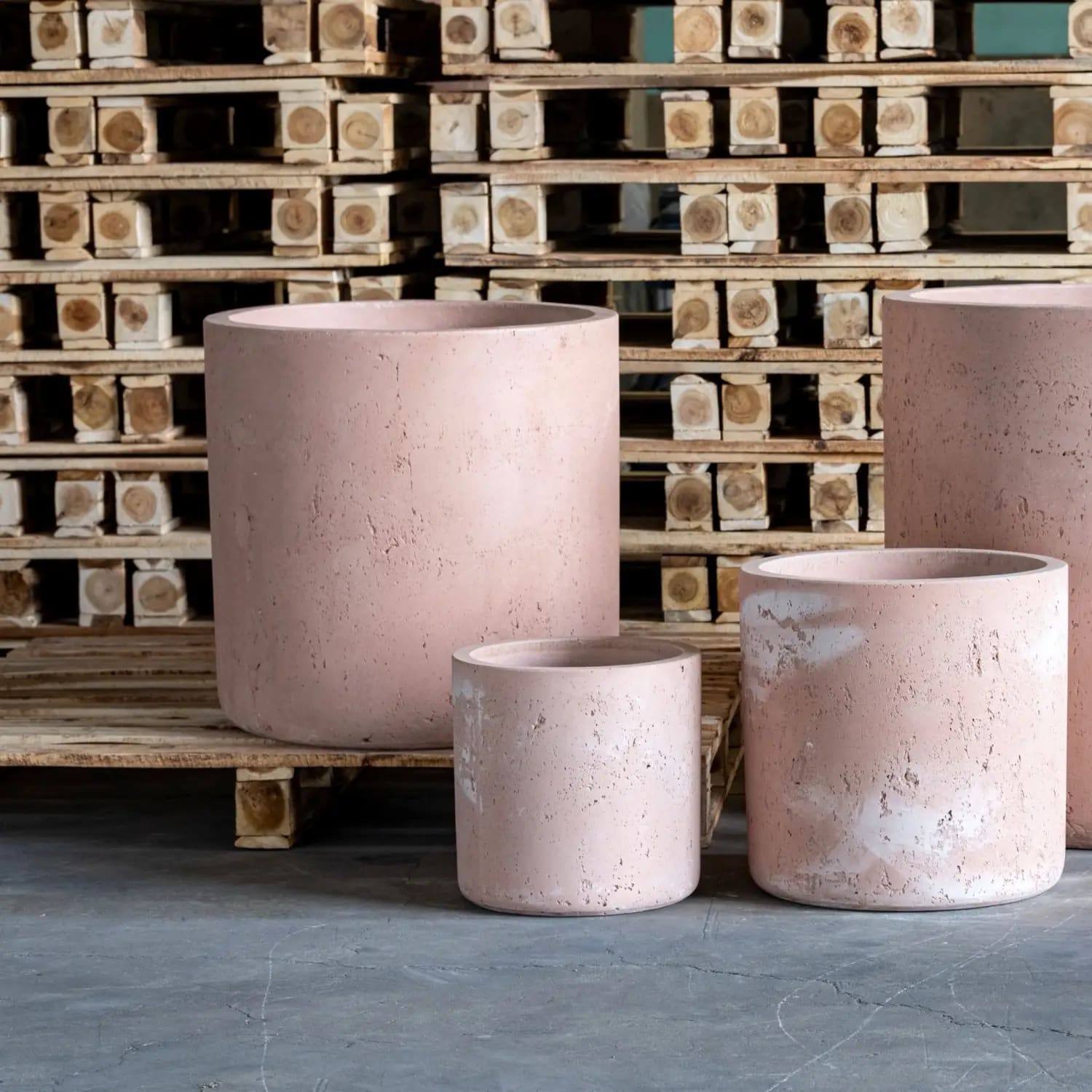 Aurella blushstone 20cm medium concrete cylinder planter with textured rustic finish works beautifully on kitchen counters