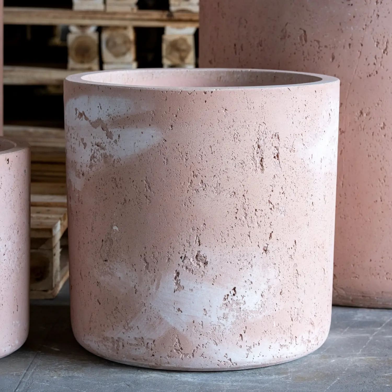Rustic blushstone colourway aurella blushstone 20cm medium concrete cylinder planter works beautifully on kitchen counters