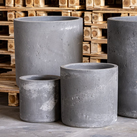Gray concrete aurella onyx dusk medium cylinder planter with rustic texture perfect for kitchen counters in onyx dusk colourway
