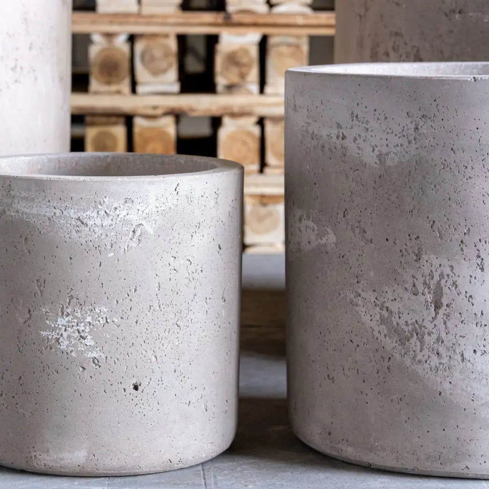 Aurella | Truffle – 40cm Large Concrete Cylinder Planter – 34L Round Plant Pot - Pots & Plants