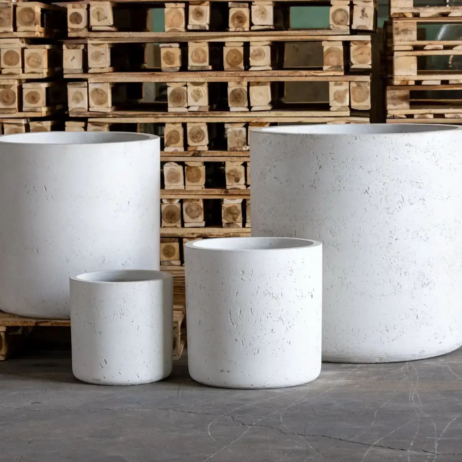 Aurella white mist 20cm medium concrete cylinder planter with textured surface to catch excess water on kitchen counters