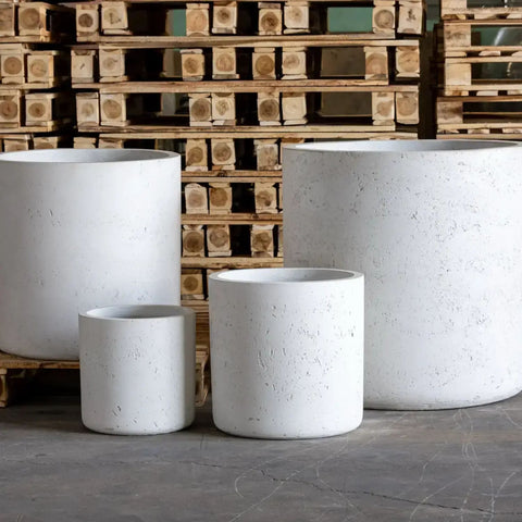 Aurella | White Mist – 20cm Medium Concrete Cylinder Planter – 4L Round Plant Pot