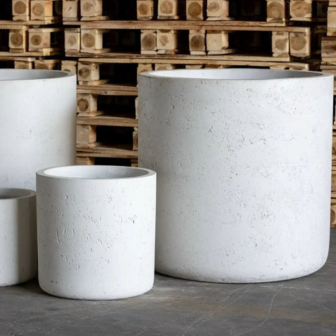 Aurella | White Mist – 20cm Medium Concrete Cylinder Planter – 4L Round Plant Pot