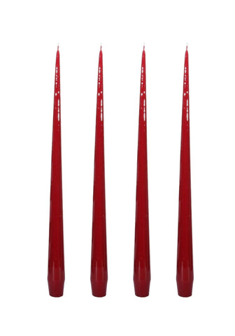 Aurora medium slender taper candles in deep red with a glossy finish and tapered bases perfect for elegant decor