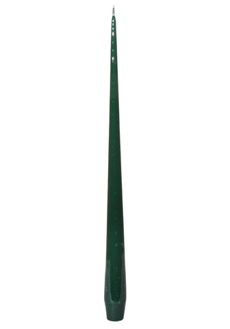 A sleek dark green aurora small slender taper candle with smooth glossy finish and subtle vertical ridges