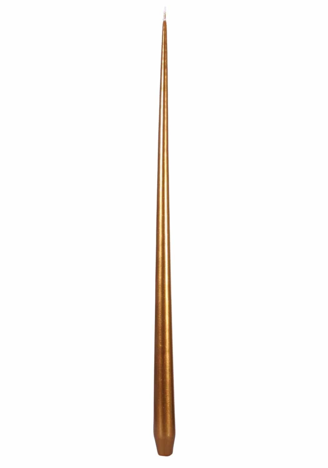 Aurora tall slender taper candles in gold with a smooth tapered design and slightly wider base perfect for decor