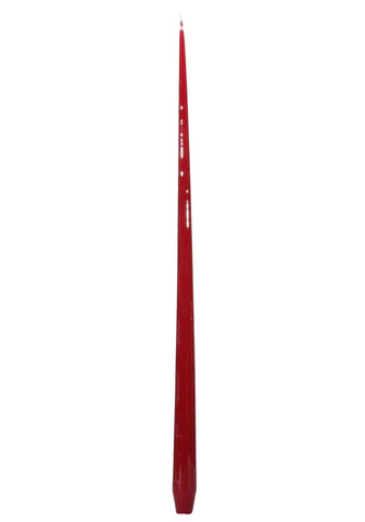 A sleek glossy red aurora tall slender taper candle with subtle vertical ridges perfect for elegant decor