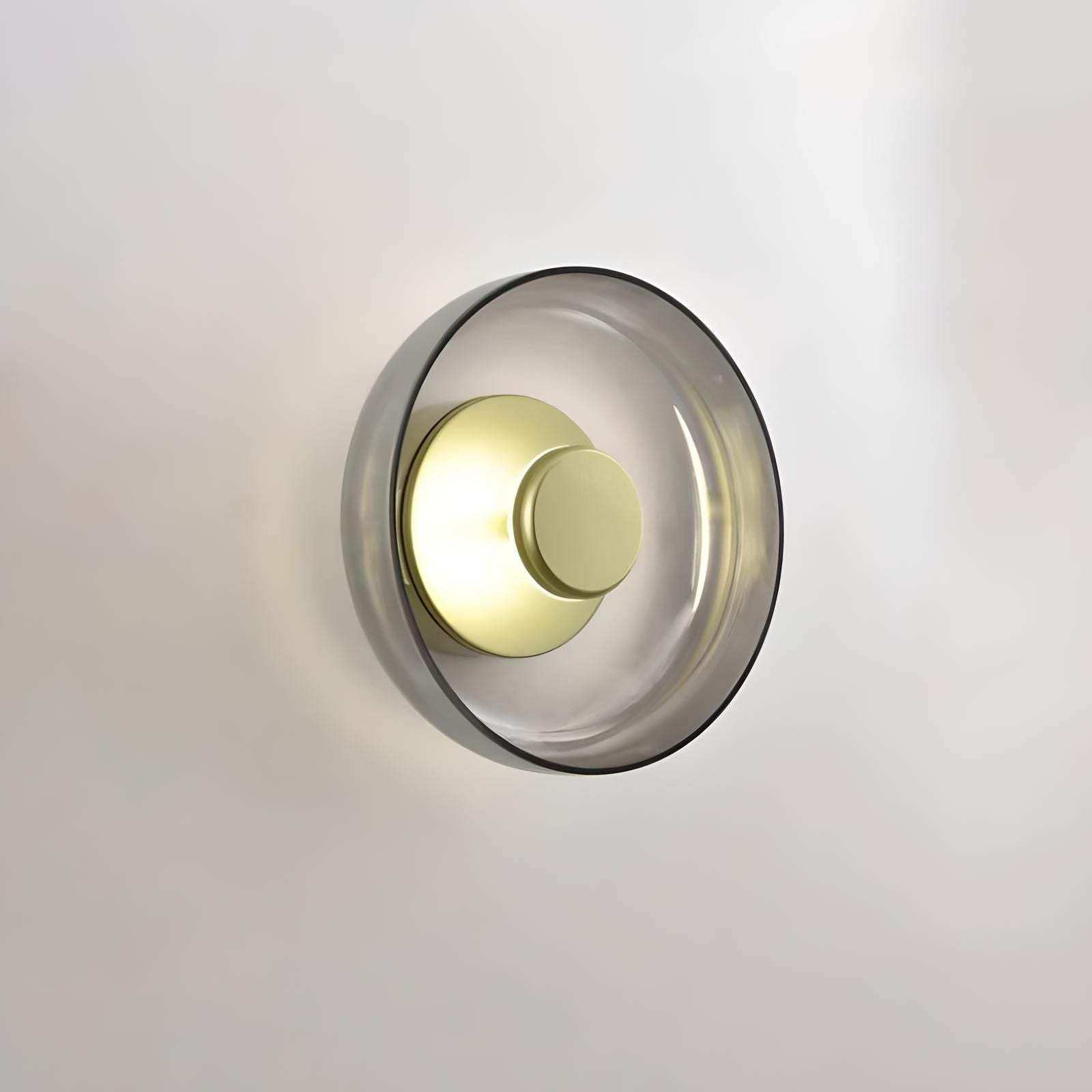 Modern aurora wall lamp with a warm brass finish and smoked glass shade for stylish indoor lighting