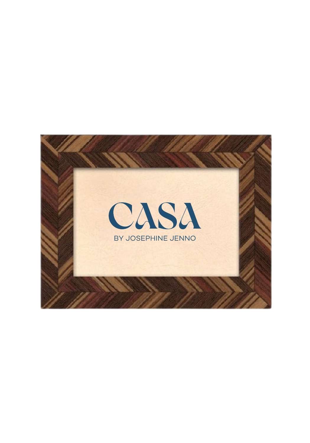 Rectangular autumn bark photo frame 6x4 with dark brown and medium wood herringbone pattern design