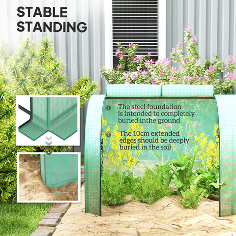 Outsunny PE Tunnel Greenhouse Green Grow House Steel Frame for Garden Backyard with Zipper Doors 395 x 100 x 80cm, Green