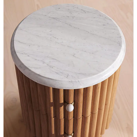 Ava Luxe Round Bedside Table Marble