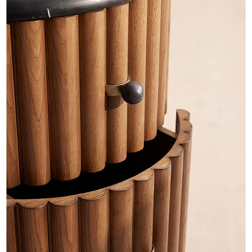 Ava Luxe Round Bedside Table Marble