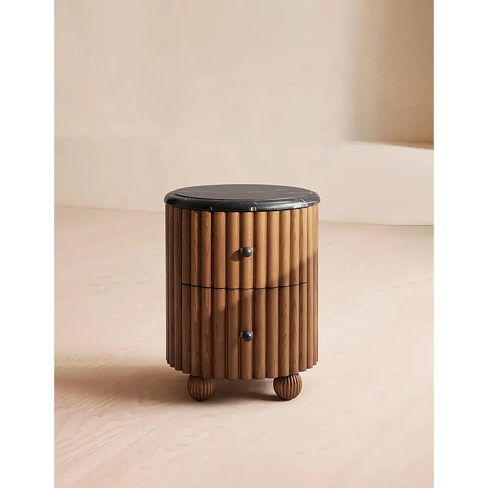Ava Luxe Round Bedside Table Marble