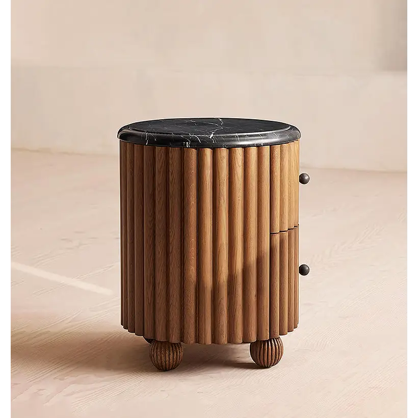 Ava Luxe Round Bedside Table Marble