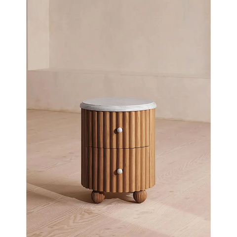 Ava Luxe Round Bedside Table Marble
