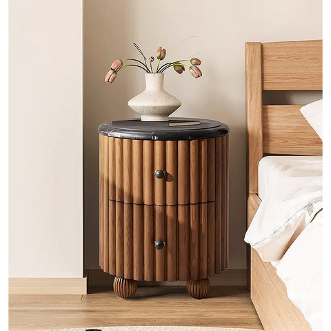 Ava Luxe Round Bedside Table Marble - Black