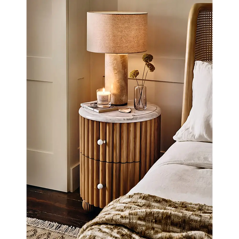 Ava Luxe Round Bedside Table Marble - White