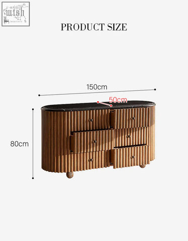 Modern solid wood ava marble hallway sideboard with vertical slats black top and brass handles for stylish storage