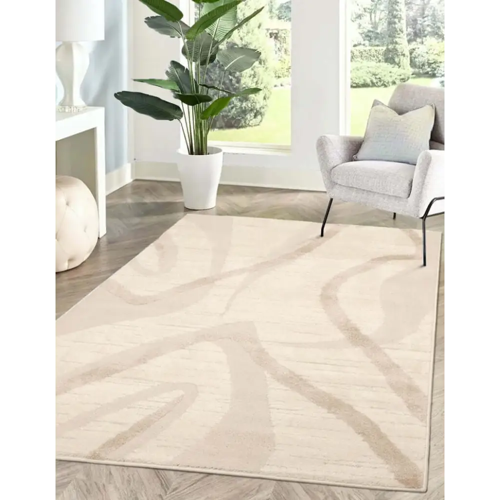 Ava Pave Wave Illusion Rug – Cream Abstract - Rugs