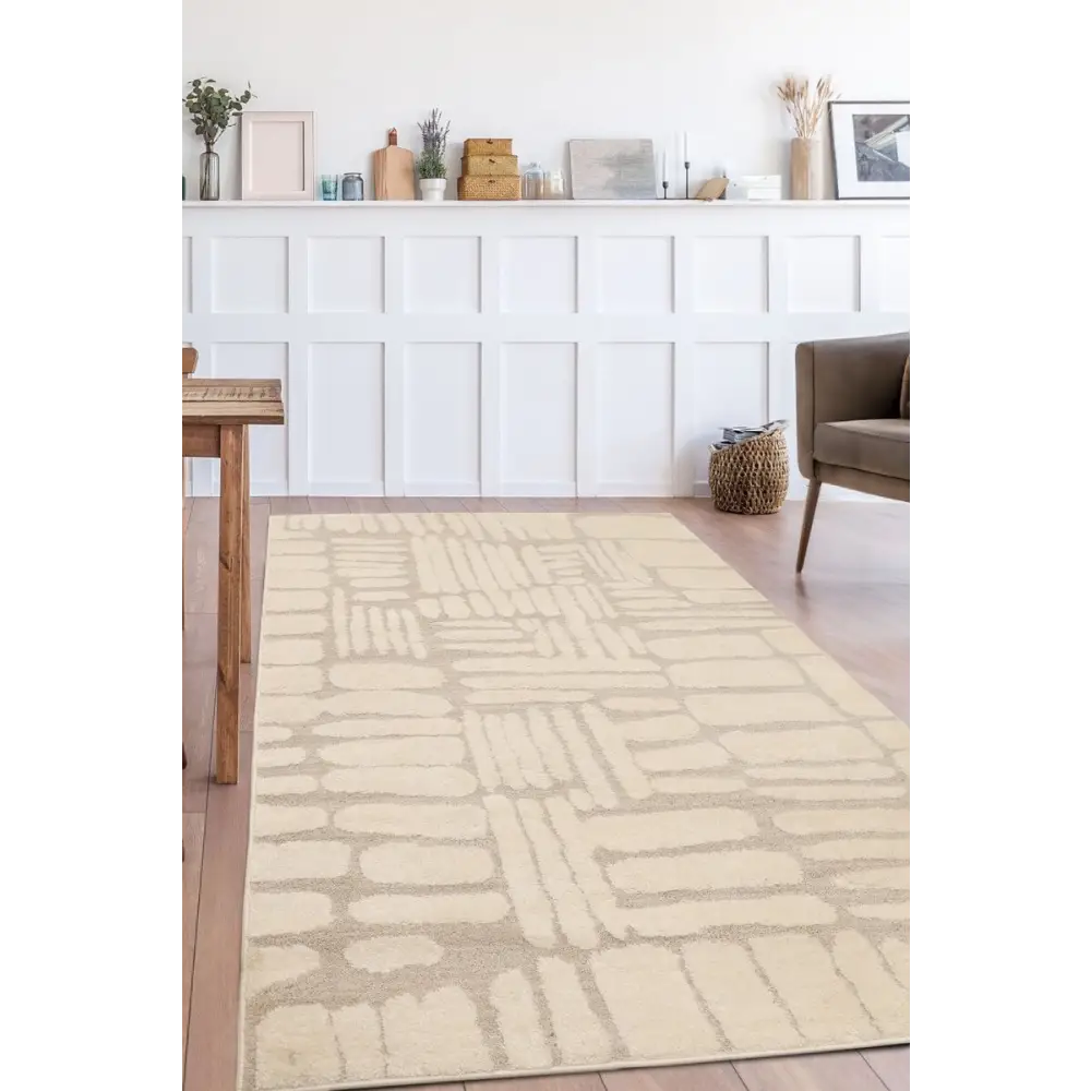 Ava Pave Wave Illusion Rug – Cream Abstract - Rugs