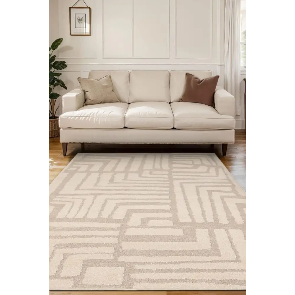 Ava Pave Wave Illusion Rug – Cream Abstract - Rugs