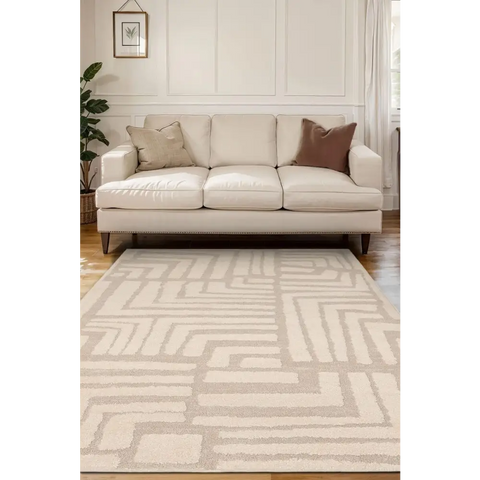 Ava Pave Wave Illusion Rug – Cream Abstract - Rugs