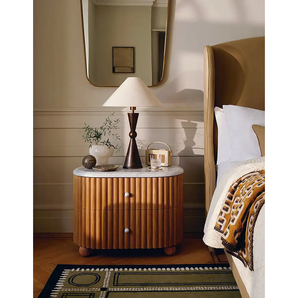 Ava Rounded Rectangle Bedside Table Marble - bedside table