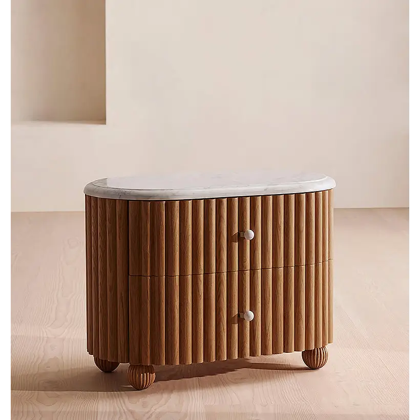 Ava Rounded Rectangle Bedside Table Marble - bedside table