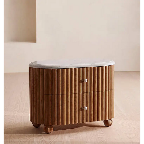 Ava Rounded Rectangle Bedside Table Marble - bedside table