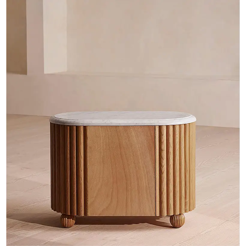 Ava Rounded Rectangle Bedside Table Marble - bedside table