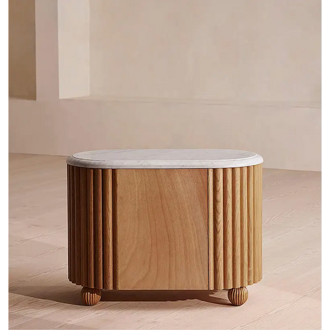 Ava Rounded Rectangle Bedside Table Marble - bedside table