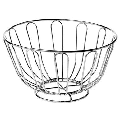 Shiny chrome round fruit basket avalon chrome round with flared rim and curved vertical supports