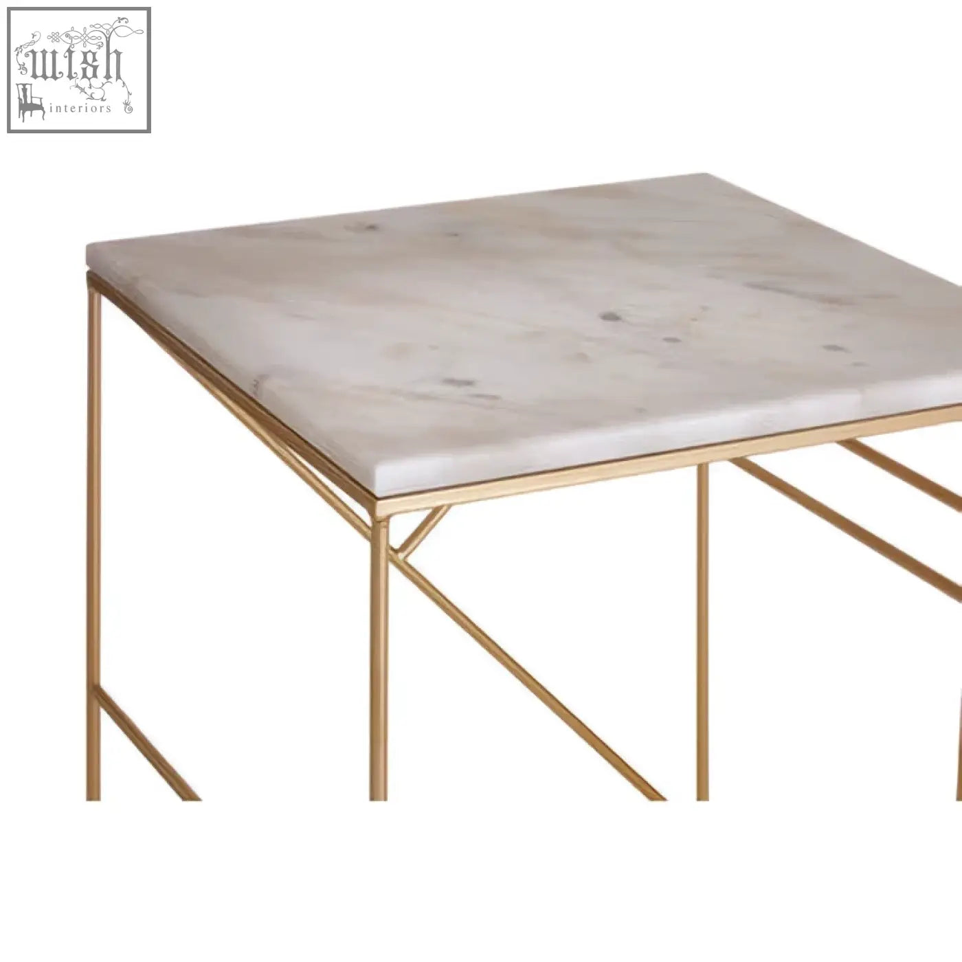 Square marble-top side table with slender gold metal legs from the avantis marble set of 2 square nesting tables