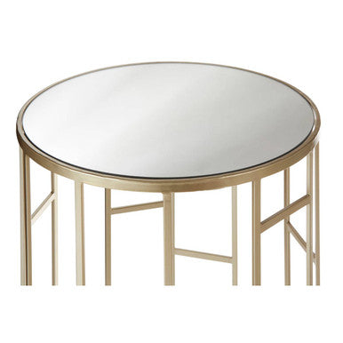 Avantis set of 2 champagne finish round side tables with gold-finished metal legs and mirrored tops